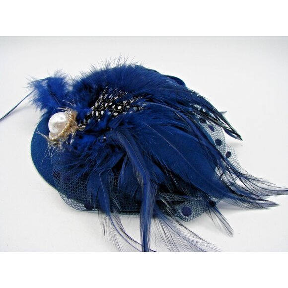 Vintage Womens Pillbox Hat Fascinators White Pearl Feathers Mesh Veil Party Clip - Picture 6 of 13